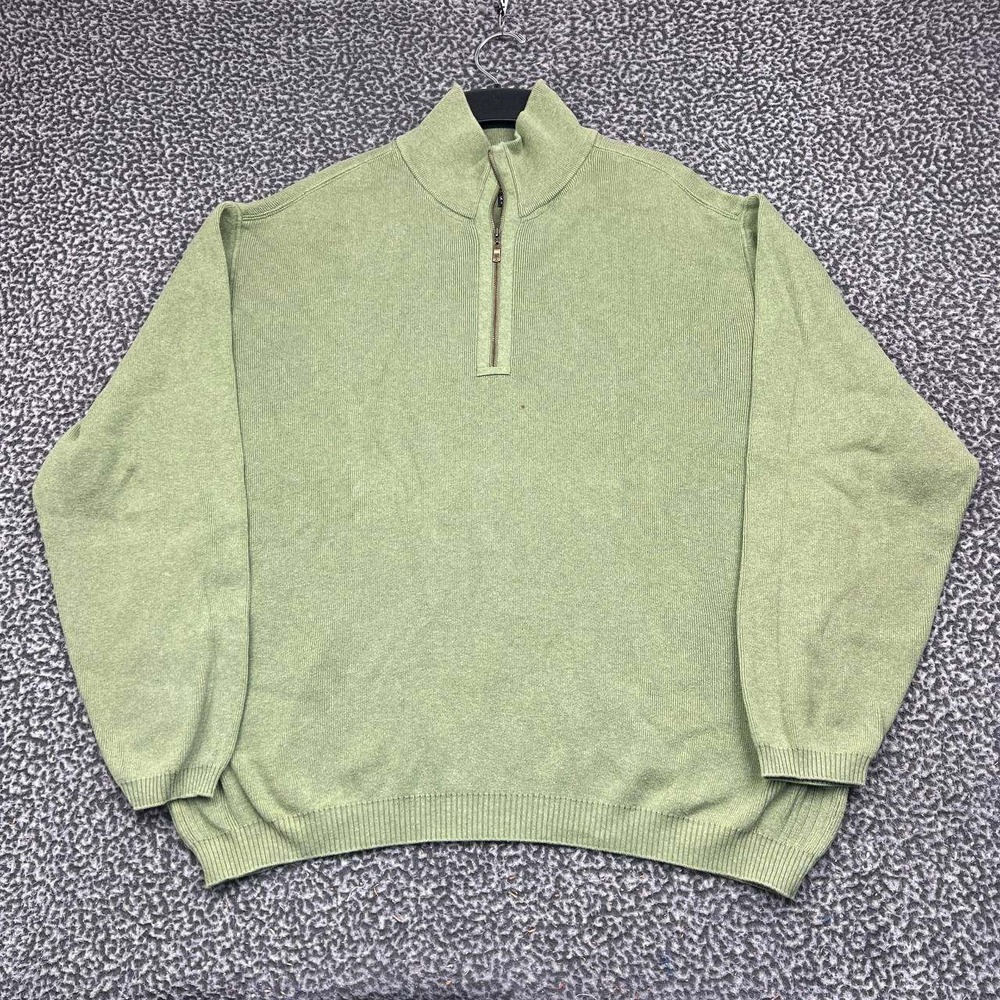 Tommy Bahama Sweater Men XXL Green 100% Cotton Quarter Zip Pullover 2XL